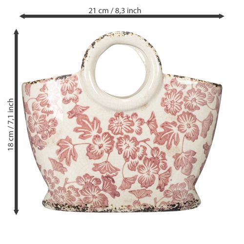 Itens Vaso decorativo para plantas com alça, floral, 21 cm