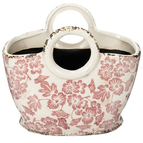 Itens Vaso decorativo para plantas com alça, floral, 21 cm