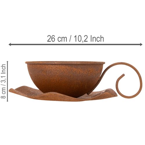 Vaso para plantas com pires, acabamento ferrugem, Ø19,5cm, A8cm | Floristik24.pt
