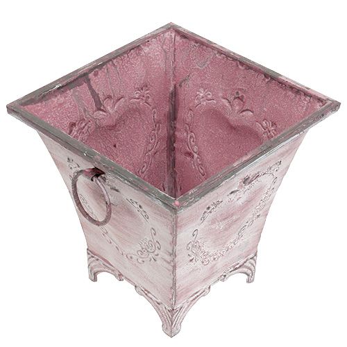 Floristik24 Panela de metal em folha quadrada rosa 16,7 cm x 16,7 cm A 16,5 cm