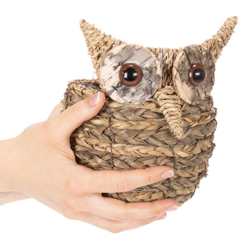 Cesta de coruja trançada à mão para decoração de peitoril de janela, 18 cm | Floristik24.pt