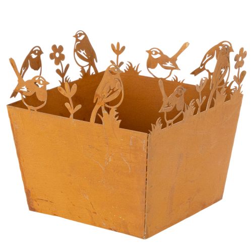 Vaso de metal com pássaros, floreira, primavera, acabamento enferrujado, 15,5 cm de altura comprar | Floristik24.pt