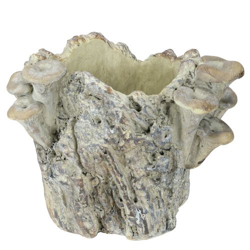 Vaso de pedra fundida com cogumelos e toco de árvore 16cm