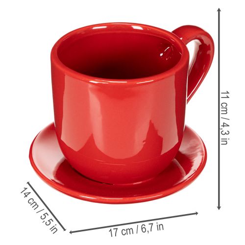 Xícara decorativa grande com pires, ideal para usar como vaso de plantas, 17 cm | Floristik24.pt