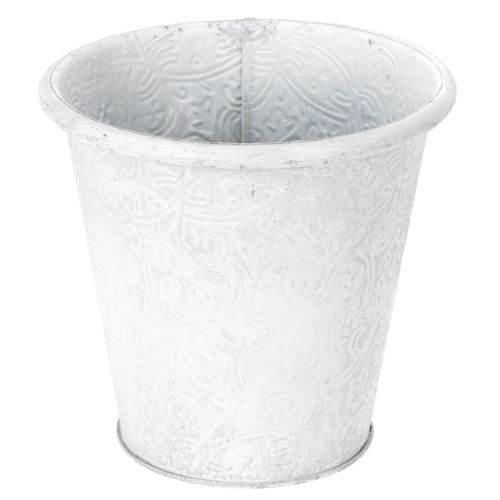 Floristik24 Vaso de plantas com ornamentos, cachepô, recipiente de metal, branco, Ø15,5cm, A14,5cm