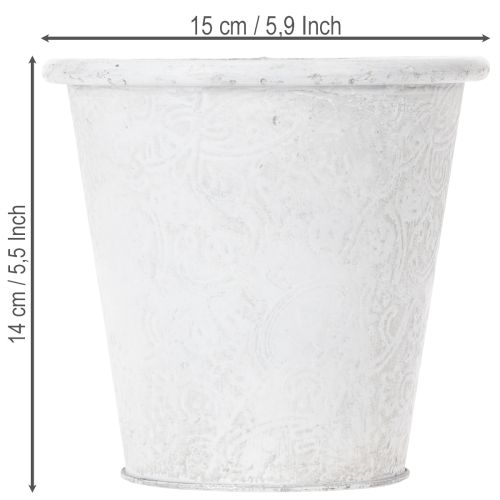 Itens Vaso de plantas com ornamentos, cachepô, recipiente de metal, branco, Ø15,5cm, A14,5cm
