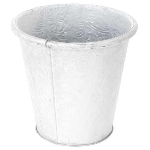 Itens Vaso de plantas com ornamentos, cachepô, recipiente de metal, branco, Ø15,5cm, A14,5cm