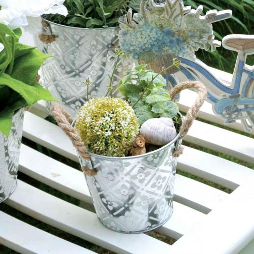 Floristik24 Vaso com alças, tigela decorativa com motivos florais, vaso de metal Ø14,5cm