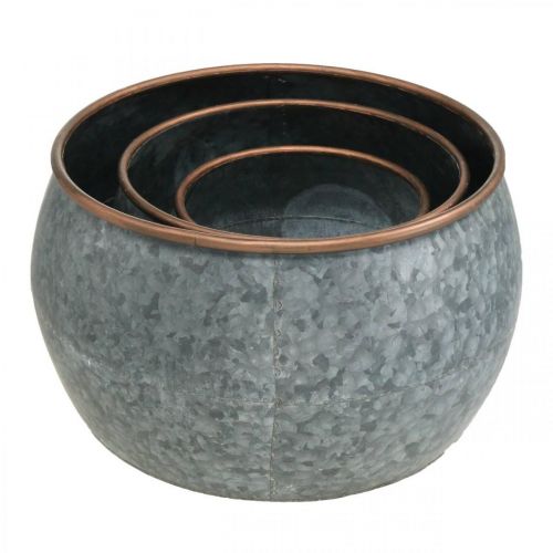 Itens Vaso decorativo, vaso de plantador, vaso de metal prateado, aparência antiga cor cobre H22 / 20,5 / 16,5 cm Ø39 / 30,5 / 25 cm conjunto de 3
