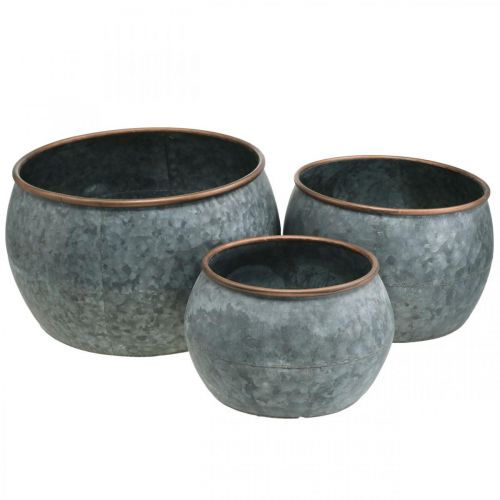 Itens Vaso decorativo, vaso de plantador, vaso de metal prateado, aparência antiga cor cobre H22 / 20,5 / 16,5 cm Ø39 / 30,5 / 25 cm conjunto de 3