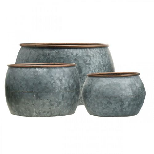 Itens Vaso decorativo, vaso de plantador, vaso de metal prateado, aparência antiga cor cobre H22 / 20,5 / 16,5 cm Ø39 / 30,5 / 25 cm conjunto de 3