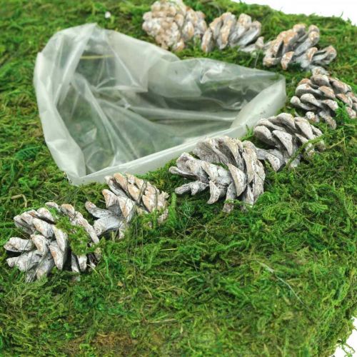 Itens Almofada de plantas musgo e cones de coração, lavados de branco 25 × 25 cm