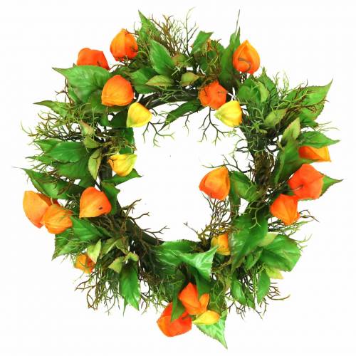 Guirlanda de Physalis laranja artificial, verde Ø28cm decoração de outono