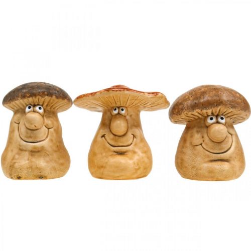 Floristik24 Cogumelo decorativo em cerâmica com rosto castanho Alt. 12cm 3uds