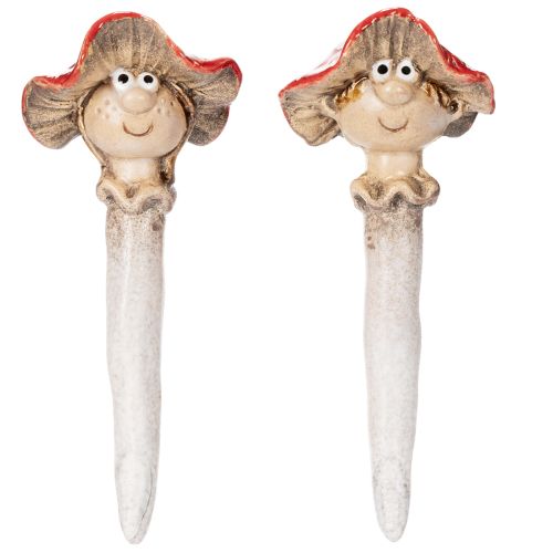 Conjunto de 2 figuras decorativas de cogumelo Amanita muscaria, menina e menino, com rosto, 13 cm. | Floristik24.pt