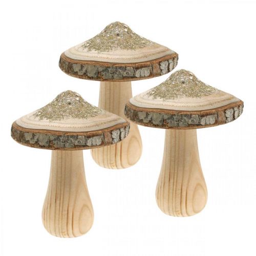 Casca de cogumelo de madeira e glitter deco cogumelos madeira A 8,5 cm 4 unidades