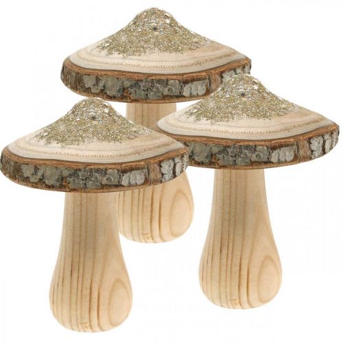 Floristik24 Casca de cogumelo de madeira e glitter deco cogumelos madeira A11cm 3uds