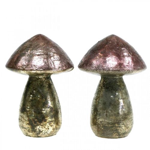 Deco cogumelos rosa decoração de outono metal Ø9cm H13.5cm 2pcs