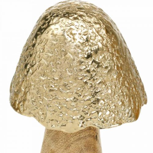 Floristik24 Cogumelo decorativo metal madeira dourado, decoração de mesa natureza outono 18,5 cm