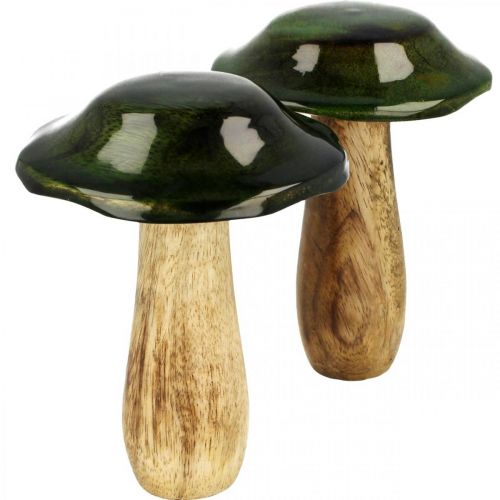 Floristik24 Decoração de outono em madeira de manga verde cogumelo feito de madeira Ø9cmH11cm 2pcs