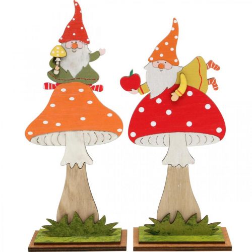 Floristik24 Fly agaric para o outono, decoração em madeira, gnomo em cogumelo laranja / vermelho H21 / 19,5 cm 4 unidades