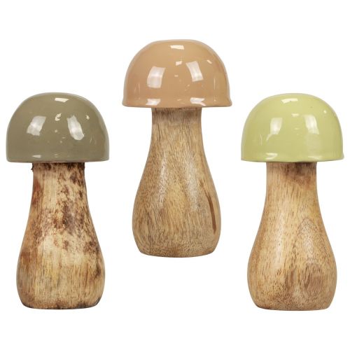 Cogumelos de madeira cogumelos decorativos madeira bege, verde Ø5cm Alt.10,5cm 6 unidades