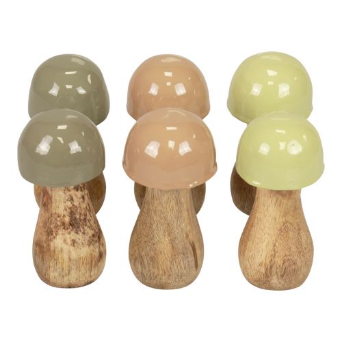 Floristik24 Cogumelos de madeira cogumelos decorativos madeira bege, verde Ø5cm Alt.10,5cm 6 unidades