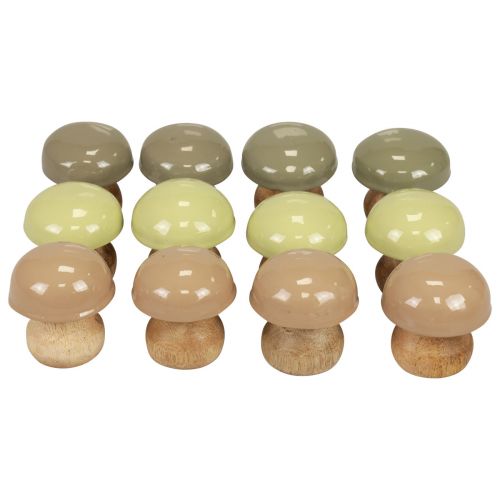 Floristik24 Cogumelos Deco de Madeira Cogumelos Deco de Madeira Bege, Verde Ø5cm Alt.5,5cm 12pcs