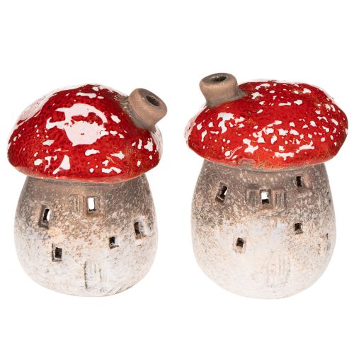 Casa de Cogumelo com Farol, Figura Decorativa de Amanita muscaria com Chaminé, 10cm, 2 peças | Floristik24.pt