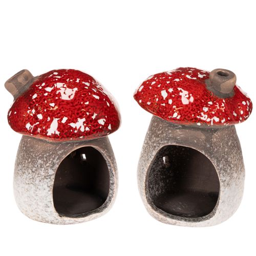 Casa de Cogumelo com Farol, Figura Decorativa de Amanita muscaria com Chaminé, 10cm, 2 peças | Floristik24.pt