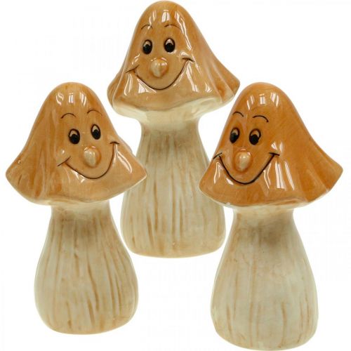 Cogumelos Deco cerâmica marrom figuras de decoração de outono Ø6cm H10.5cm 3pcs