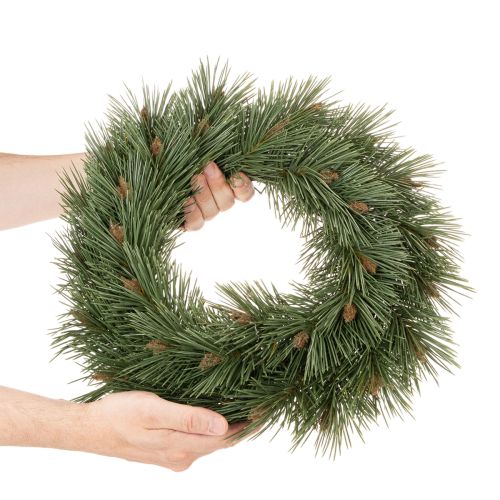 Coroa artificial de ramos de pinheiro com pequenas pinhas, 40 cm | Floristik24.pt