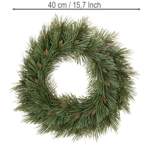 Coroa artificial de ramos de pinheiro com pequenas pinhas, 40 cm | Floristik24.pt