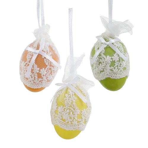 Floristik24 Ovos decorativos de plástico com tule para pendurar 6cm 6 unidades