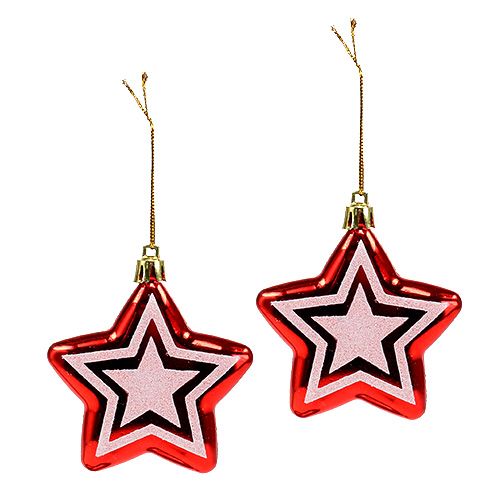 Itens Estrela para pendurar plástico vermelho, branco de 8,5 cm 2 unidades