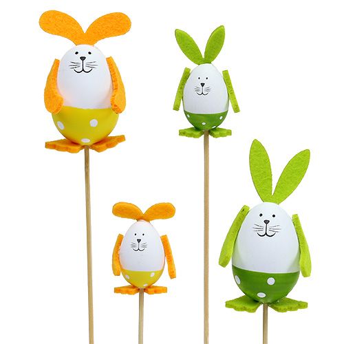 Coelhinho de ovo de plástico 7cm - 9cm verde-branco em um palito 6pcs