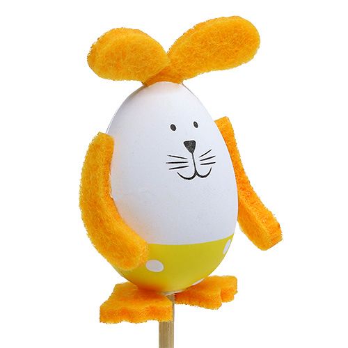 Floristik24 Coelhinho de ovo de plástico 7cm - 9cm verde-branco em um palito 6pcs
