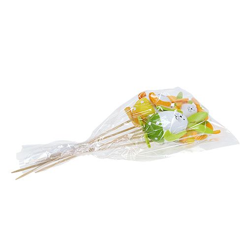 Floristik24 Coelhinho de ovo de plástico 7cm - 9cm verde-branco em um palito 6pcs