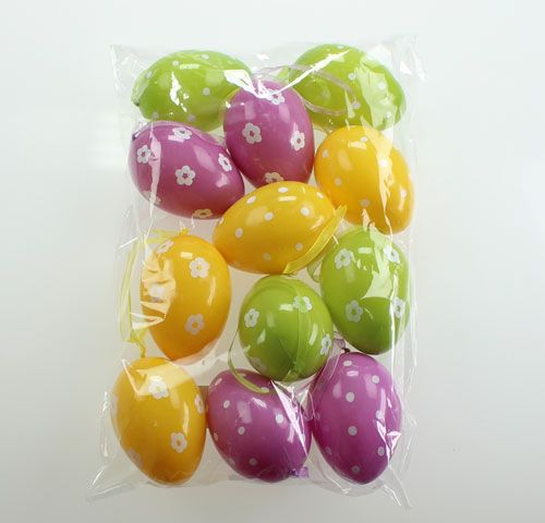 Floristik24 Ovos de páscoa decorativos de plástico para pendurar 9 cm 12 unidades