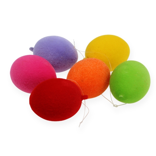 Floristik24 Ovos decorativos para pendurar ovos de Páscoa coloridos flocados 6cm 18 un