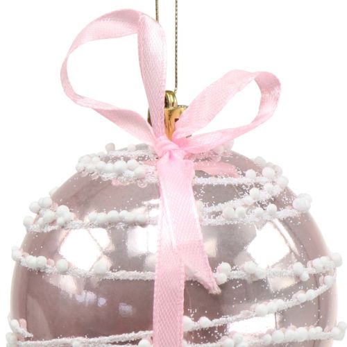 Floristik24 Bola de Natal rosa com arco Ø8cm 2 unidades