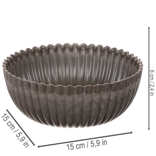 Tigela canelada, antracite, tigela decorativa, redonda, 15 cm, 2 peças | Floristik24.pt
