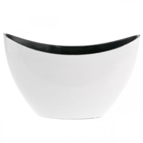 Floristik24 Tigela decorativa, oval, branca, preta, barco de plantio de plástico, 24cm