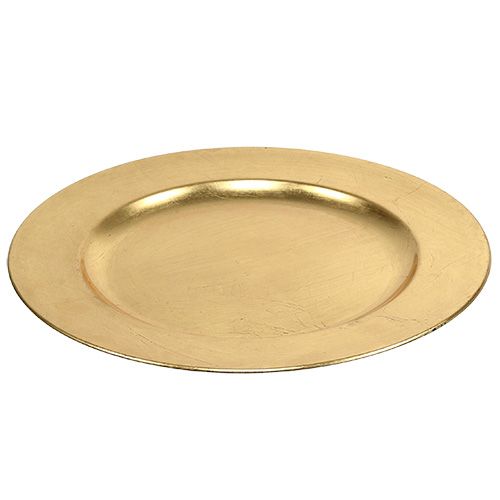 Floristik24 Prato de plástico Ø33cm dourado com efeito folha de ouro