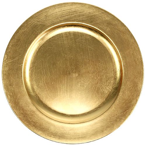 Floristik24 Prato de plástico Ø33cm dourado com efeito folha de ouro