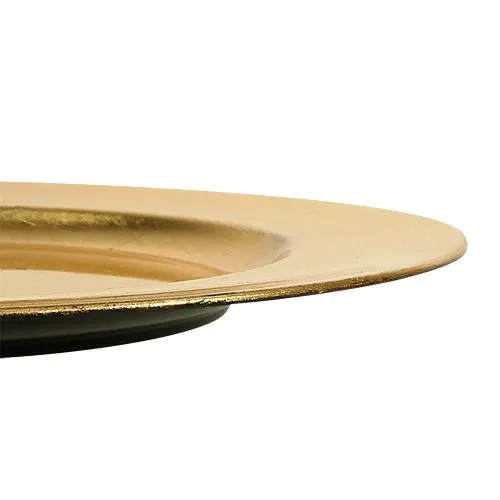 Prato de plástico Ø33cm dourado com efeito folha de ouro | Floristik24.pt
