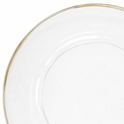 Floristik24 Prato decorativo com aro dourado em plástico transparente Ø33cm