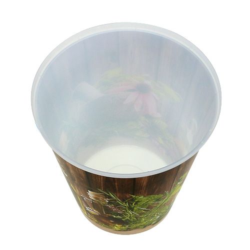 Floristik24 Pote de plástico com motivo de ervas Ø12cm Alt.13,5cm, 1p