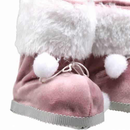 Floristik24 Par de sapatos de pelúcia para decorações para árvores de Natal cinza / rosa 10 cm x 8 cm 2 unidades