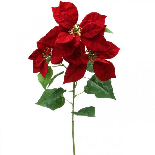 Flor de haste vermelha de poinsétia artificial 3 flores 85 cm